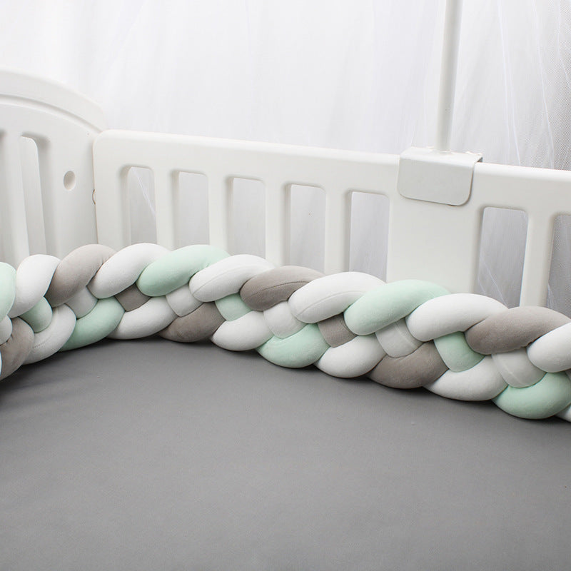 Tresse de Lit Bébé Multicolore - Tour de Lit Tressé 4 Brins Vert Blanc Gris