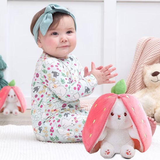 Peluche lapin transformable en fruits - Univers du Sommeil Bébé