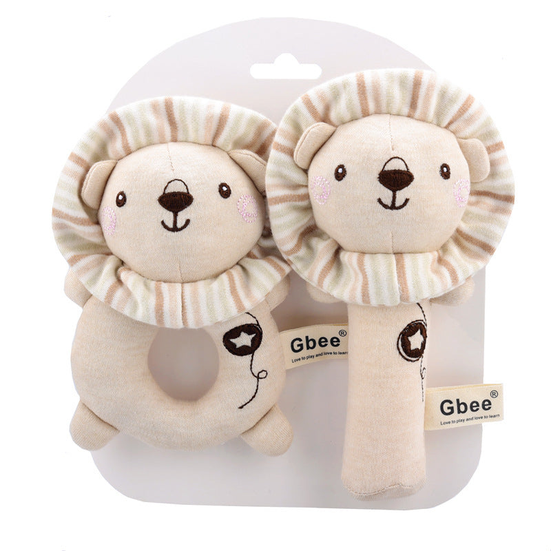 Poupée apaisante bébé en forme de lion, set de 2 avec hochet et anneau, jouet de dentition doux pour bébé 0-3 ans.