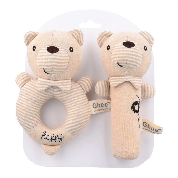 Poupée apaisante bébé en forme d'ours mignon, set de 2 avec hochet et anneau, jouet sensoriel pour bébé 0-3 ans.