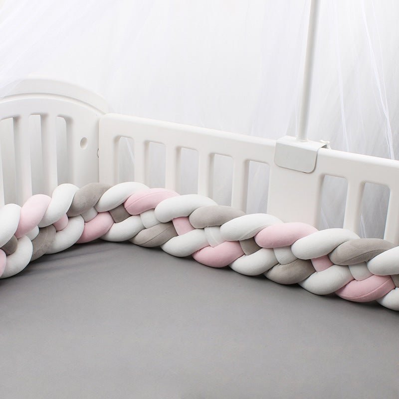 Tresse de Lit Bébé Multicolore - Tour de Lit Tressé 4 Brins Rose Blanc Gris - Univers du Sommeil Bébé