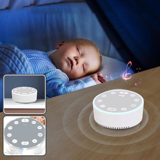 Bébé dormant dans son berceau la nuit, la veilleuse bruit blanc créant un cocon sonore apaisant.