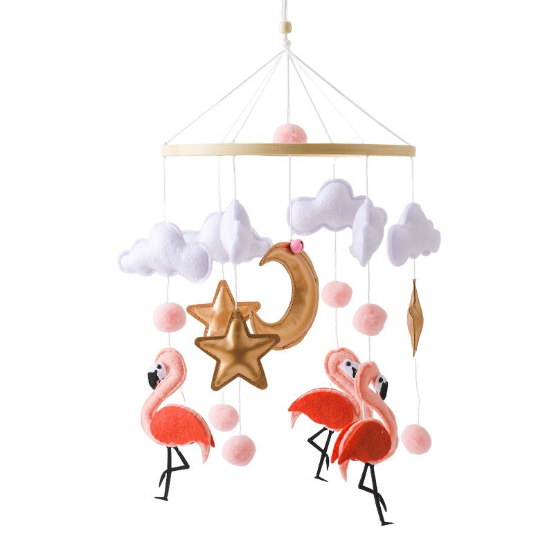 Mobile Musical Clochette Animaux Feutre - Flamant Rose Ourson Alpaga Dinosaure