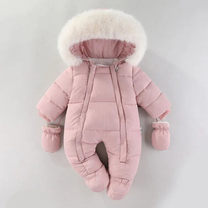 Combinaison hiver bébé fille rose poudré avec fourrure