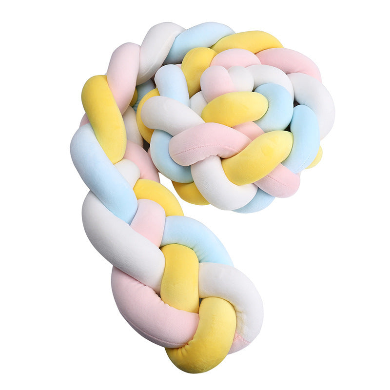 Tresse de Lit Bébé Multicolore - Tour de Lit Tressé 4 Brins Rose Blanc Bleu Jaune