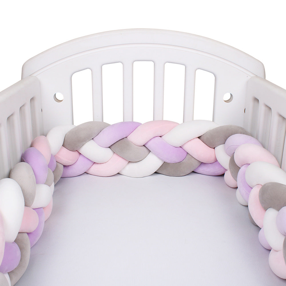 Tresse de Lit Bébé Multicolore - Tour de Lit Tressé 4 Brins Rose Gris Violet