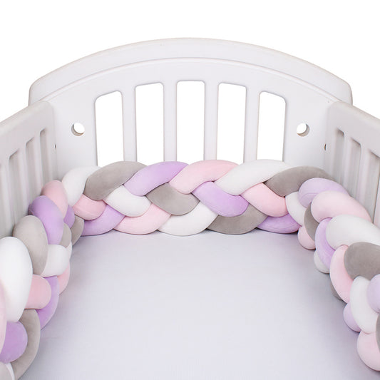 Tresse de Lit Bébé Multicolore - Tour de Lit Tressé 4 Brins Rose Gris Violet