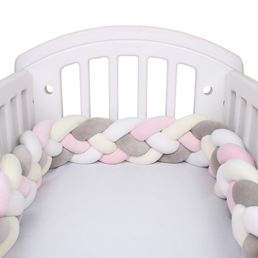 Tresse de Lit Bébé Multicolore - Tour de Lit Tressé 4 Brins Rose Poudré Blanc Gris