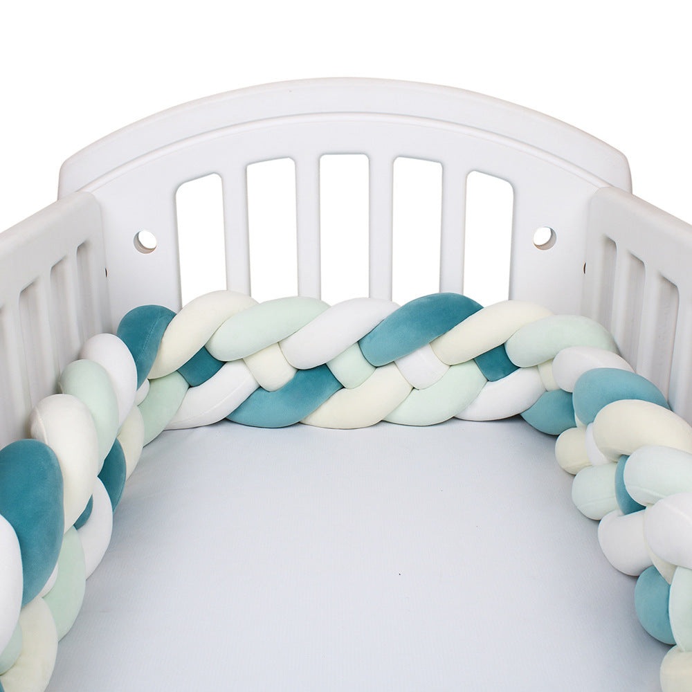 Tresse de Lit Bébé Multicolore - Tour de Lit Tressé 4 Brins Blanc Vert Pastel