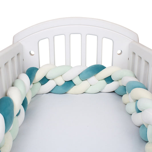 Tresse de Lit Bébé Multicolore - Tour de Lit Tressé 4 Brins Blanc Vert Pastel