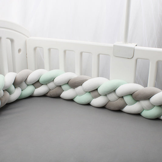 Tresse de Lit Bébé Multicolore - Tour de Lit Tressé 4 Brins Vert Blanc Gris