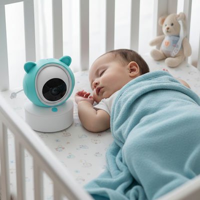 Interface de la caméra bébé montrant la communication bidirectionnelle avec le parent