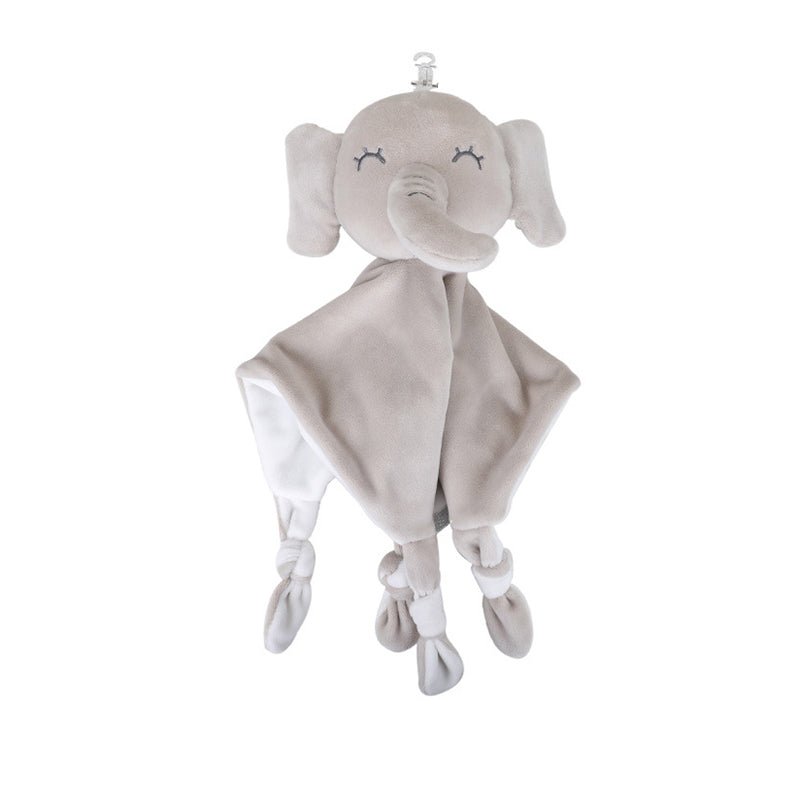 Doudou éléphant bébé gris avec pieds noués, compagnon doux pour le sommeil