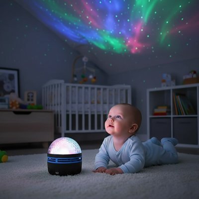 Projecteur Rotatif 360° LED Multicolore | Veilleuse ciel étoilé & Aurore boréale pour bébé et enfant - Univers du Sommeil Bébé