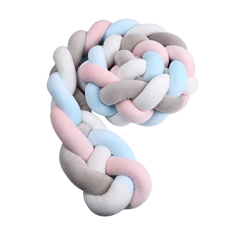 Tresse de Lit Bébé Multicolore - Tour de Lit Tressé 4 Brins Rose Blanc Bleu Gris - Univers du Sommeil Bébé