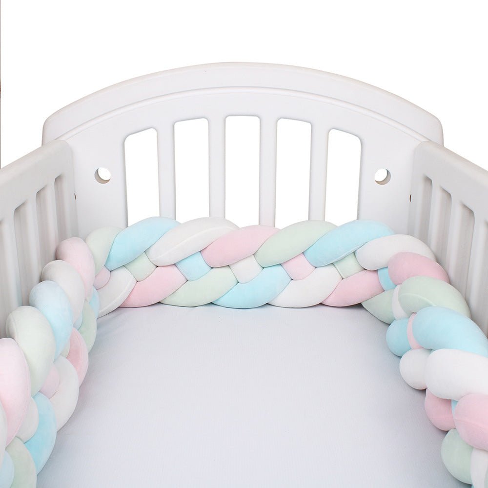 Tresse de Lit Bébé Multicolore - Tour de Lit Tressé 4 Brins Rose Blanc Bleu Vert Clair - Univers du Sommeil Bébé