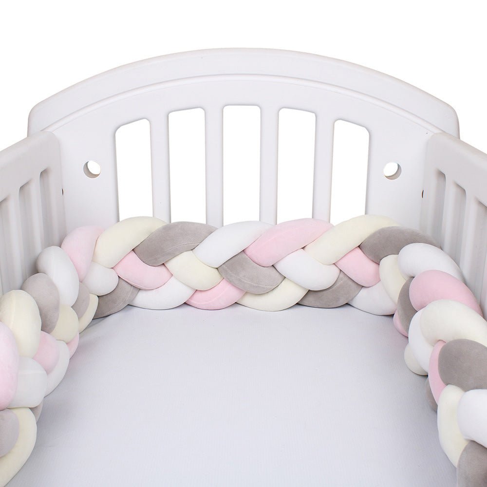 Tresse de Lit Bébé Multicolore - Tour de Lit Tressé 4 Brins Rose Poudré Blanc Gris - Univers du Sommeil Bébé